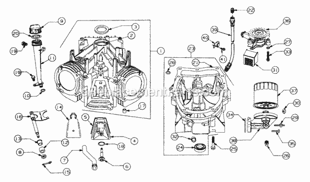 Crankcase Diagram and Parts List for 5416R 457900-460859, 553C562K100, 554C562K100 Cub Cadet Lawn Mower
